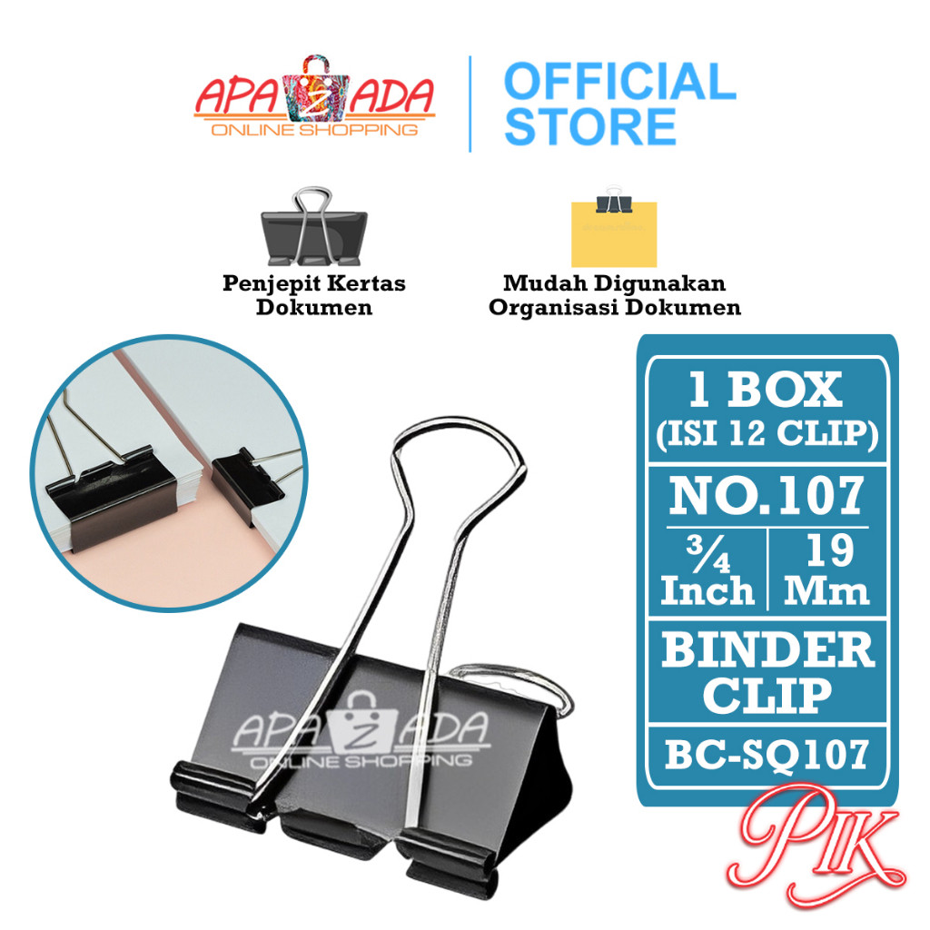 

Apazada Binder Klip [1 Box - 12 Pcs Klip] / Binder Clip / Klip Hitam / Klip Kecil Besar / Penjepit Kertas Squeezy