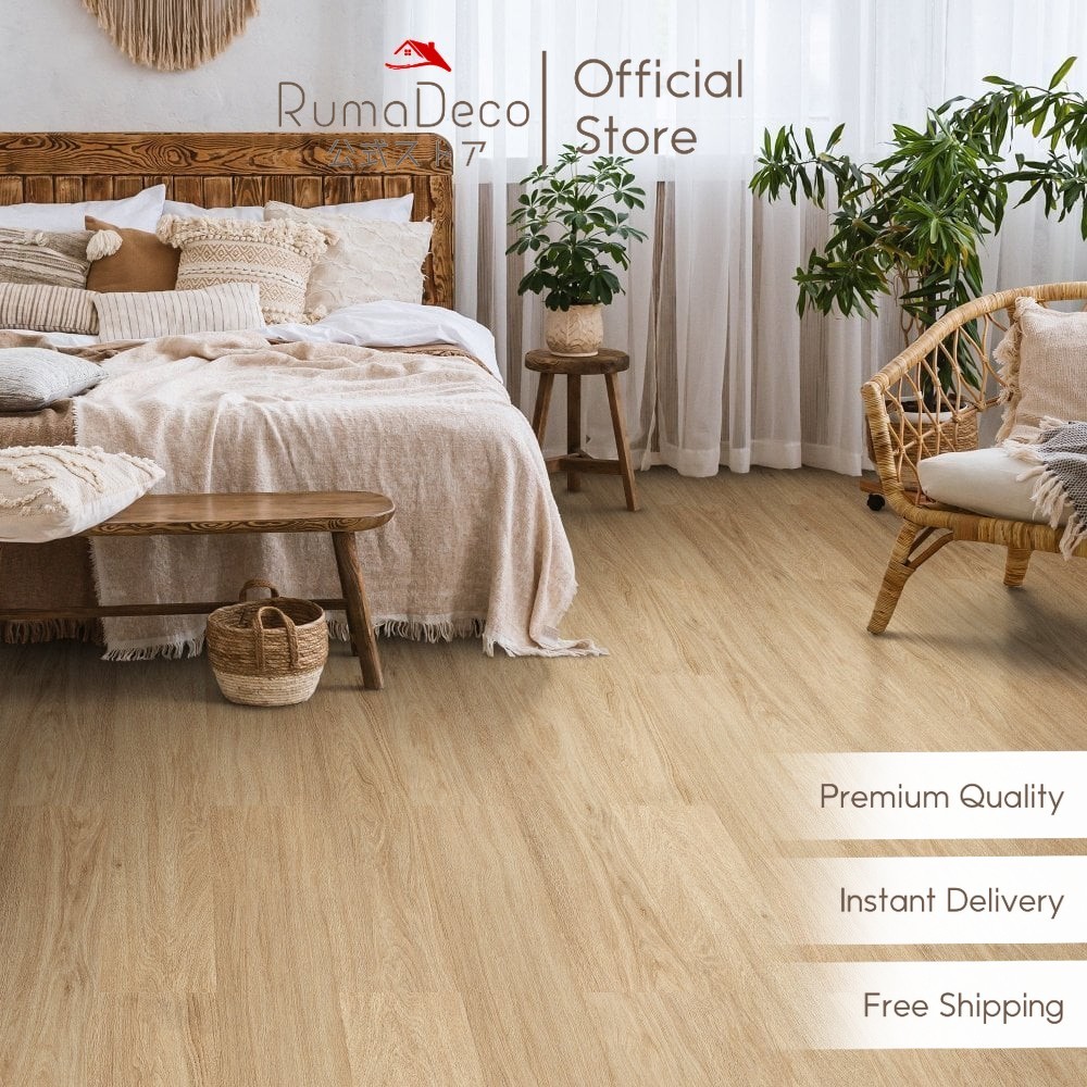 「 RUMADECO 」Floor Vinyl Lantai Stiker Motif Kayu Premium 3mm | LVT Lantai Ubin Kayu Parquet | Pelapi