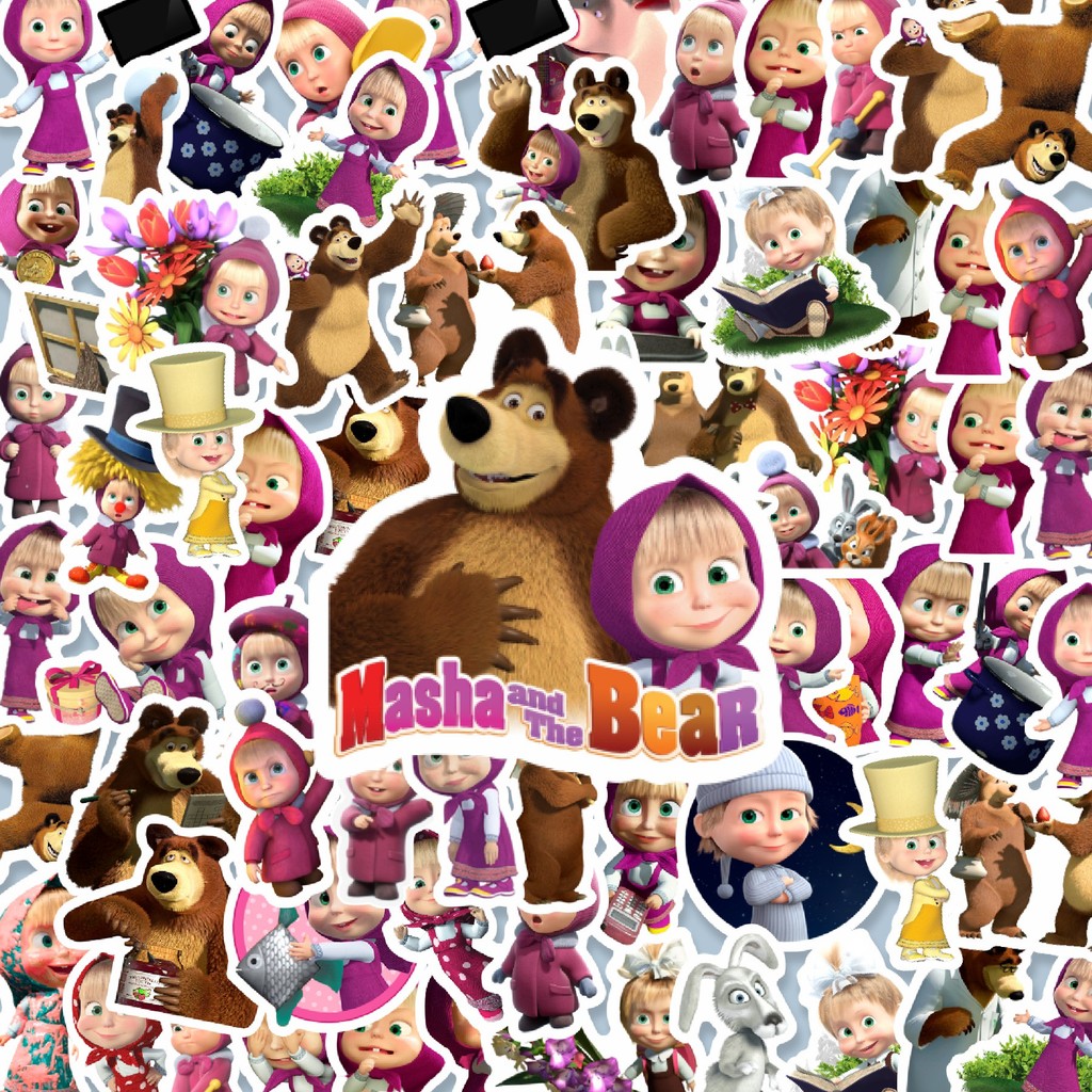 

100PCS Lucu Sticker Kartun Masha And The Bear Sticker Stiker Aesthetic Stiker Anti Air Stikers Berperekat Waterproof sticker decal buat Motor Helm Buku Journal Koper Casing HP Laptop Botol Minum Hadiah anak