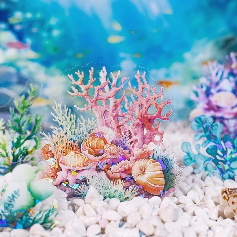 

10Sheets Sea shell Light PET Sticker Seaweed World Materials Priming Fantasy Package Supplies Scrapbook cutting 169*118mm