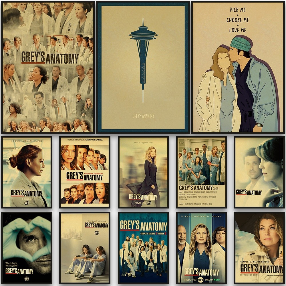 

New Greys Anatomy Style Posters Nostalgia Anime Kraft Paper Cartoon Cafe Home Room Decor Wall Art Prints