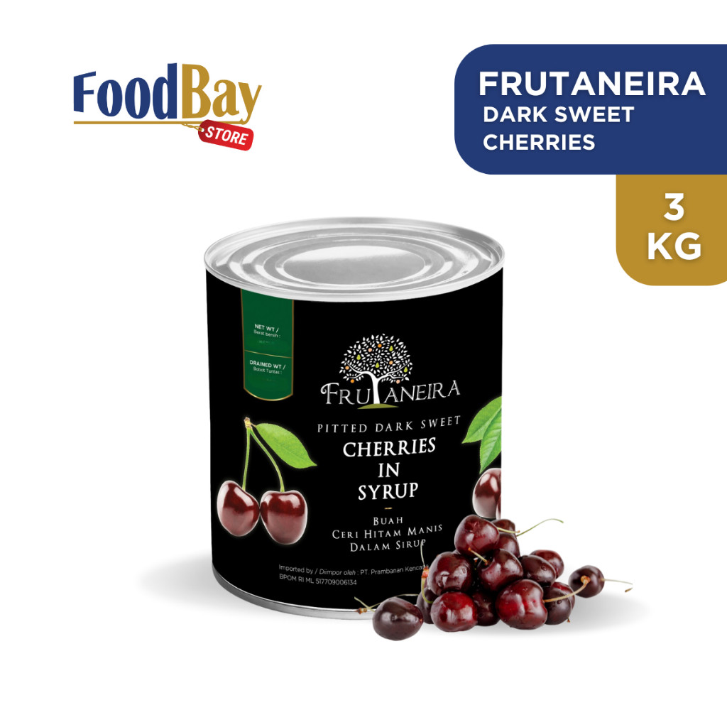 

FRUTANEIRA Dark Sweet Cherries 108 Oz / Buah Ceri Hitam Manis Kaleng 3 Kg
