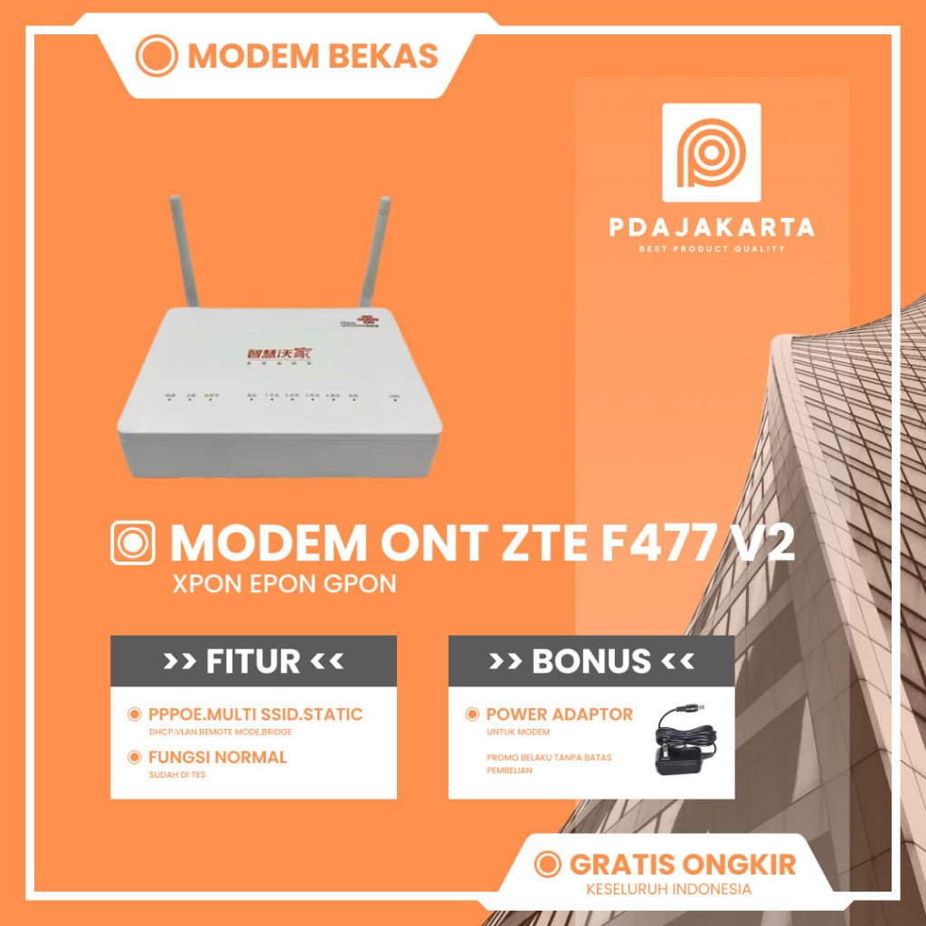 ONT ZTE F477 V2 EPON WIFI KONDISI BERSIH-EPON ZTE ONU F477-GRATIS ADAPTOR-TERCO