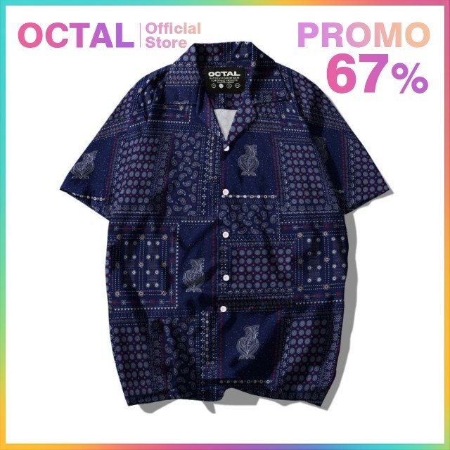 OCTAL - Kemeja Motif Pattern Pantai Printing Kasual Pria - Wanita KMP-0135