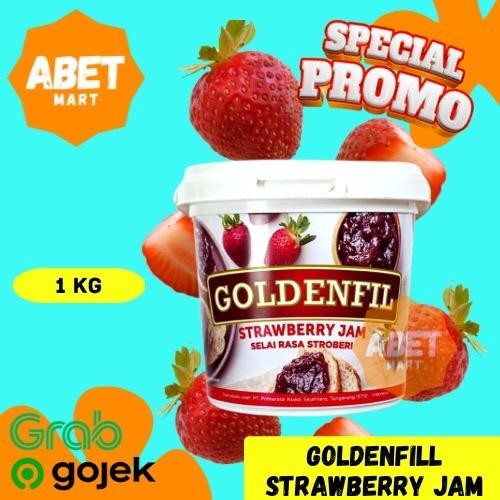 

GOLDENFIL Strawberry Jam 1Kg - Goldenfill Stroberi Selai 1 Kg Ember Vail Pail Pink Merah Buah Golden fil Topping Olesan Enak Kualitas Pak Pcs Dus
