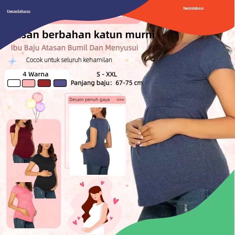 Baju Hamil Kaos Harian Atasan Jumbo Ibu Kaos Polos Big Size Lengan Pendek Atasan Pakaian Wanita 1565