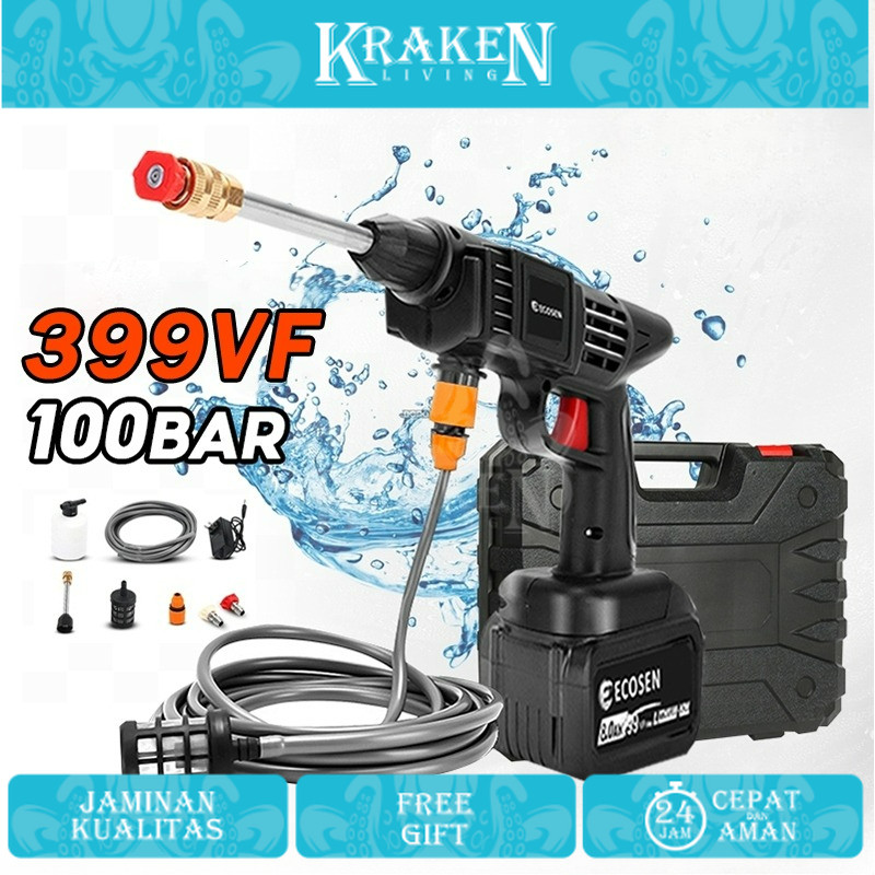 Alat cuci mobil ECOSEN 198V Alat portabel tanpa kabel/semprotan cuci motor/alat cuci motor 【KRAKEN L