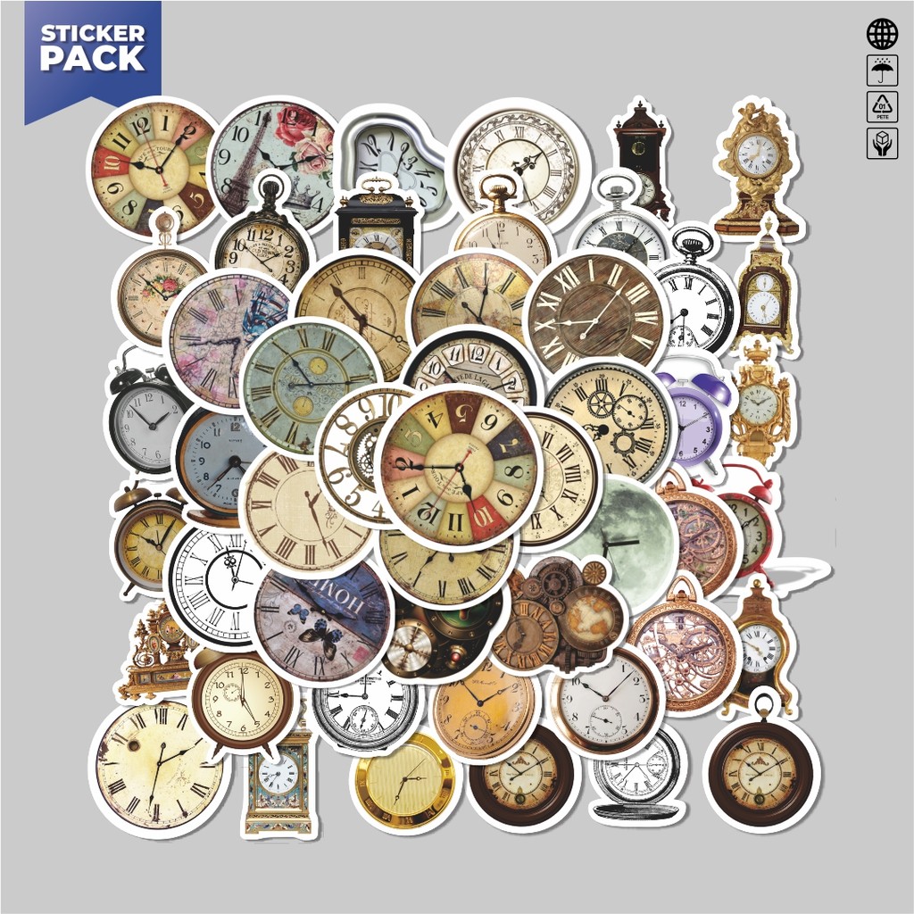 

[100PCS]Stiker Pack Sticker Jam Vintage Sticker Aesthetic Vinyl Anti Air Dekorasi Sticker Laptop Buku Journal Koper Helm Casing HP Gitar Helm Skateboard