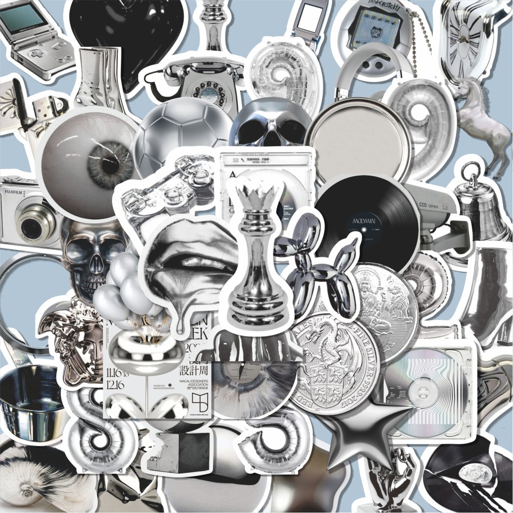 

100PCS Lucu Stiker INS Silver Stiker Aesthetic Stiker Anti Air Stikers Berperekat Waterproof sticker decal buat Motor Helm Buku Journal Koper Casing HP Laptop Botol Minum Hadiah anak