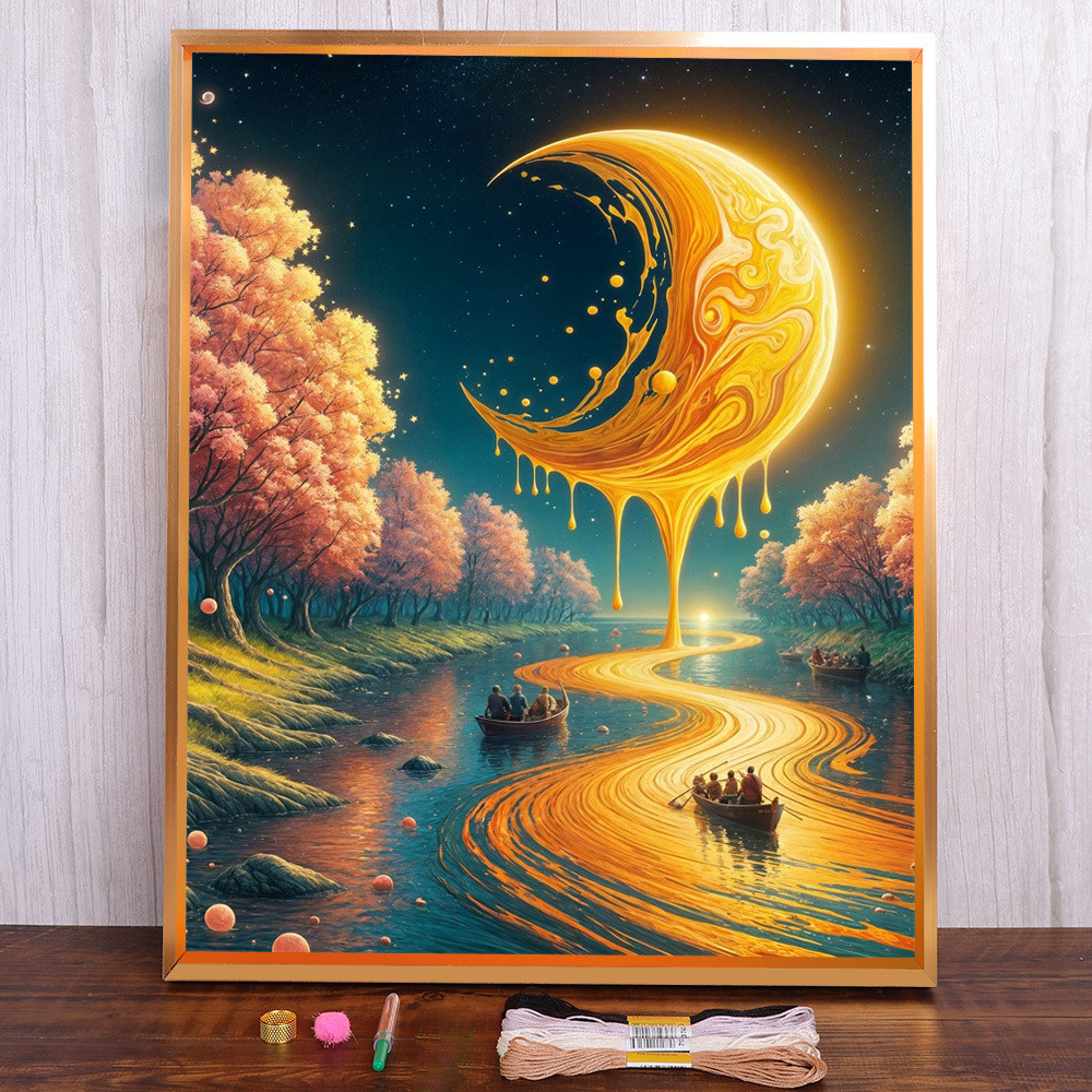

Landscape Moon Night River Cross Stitch DIY Embroidery Complete Kit Knitting Hobby Handicraft Craft Gift Different Wholesale