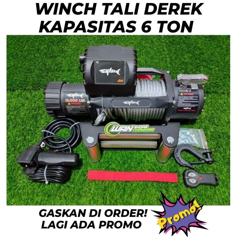 WINCH SHRAK 13000LBS 6TON 12V TALI SLING BAJA 30MTER 10MM TALI DEREK MOBIL OFFROAD HARGA  BARANG BER