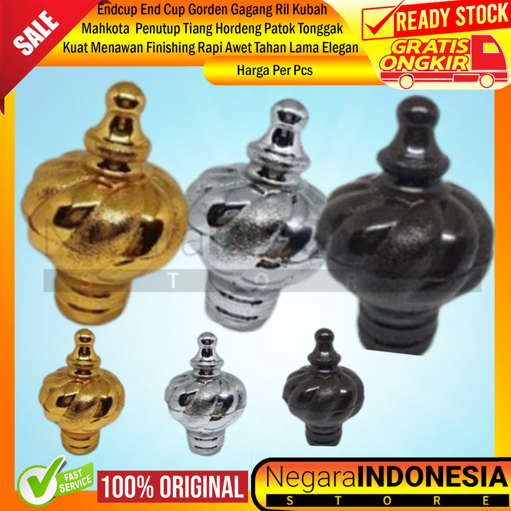 Endcup End Cup Gorden Mahkota Ril Kubah Korden Gagang Penutup Rel Patok Emas Silver Hordeng Desain M