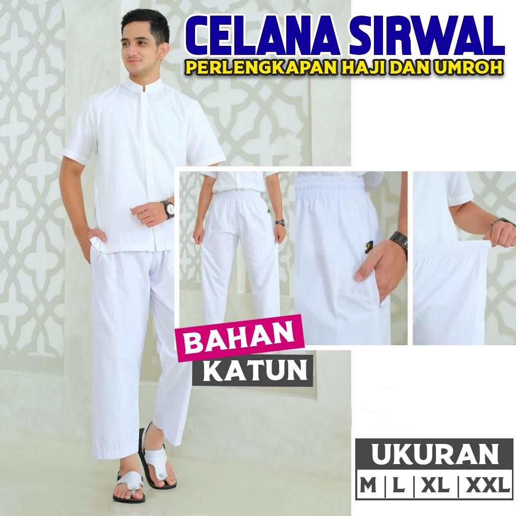 ANP88 Celana Sirwal Pria Putih Premium Bahan Katun Perlengkapan Haji dan Umroh / Celana Pria Putih S