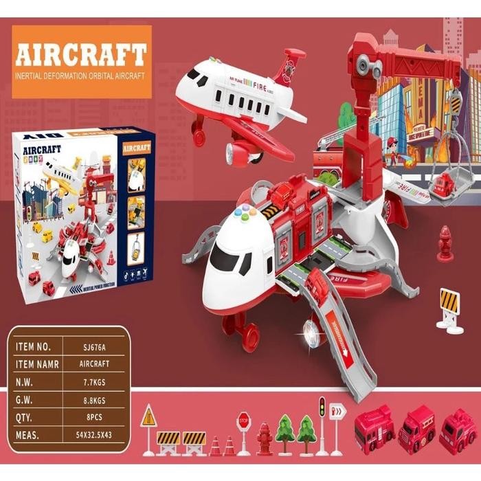 Mainan Edukasi Anak Pesawat Garasi Transformasi + Mobil & Derekan Set Arena Polisi & Rambu Aircraft 