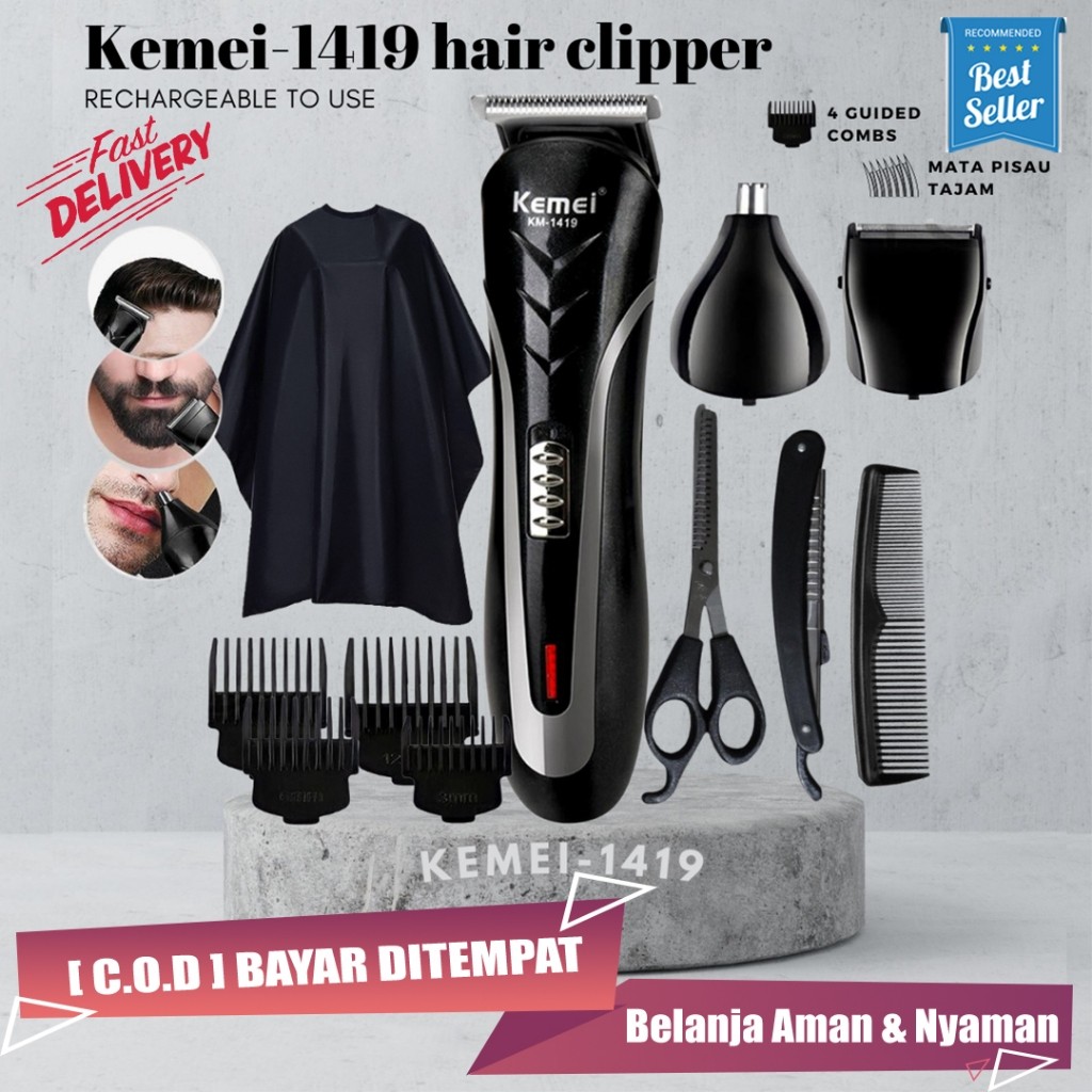 Alat Cukur Rambut Kemei 1419 Pencukur Rambut Elektrik Portable