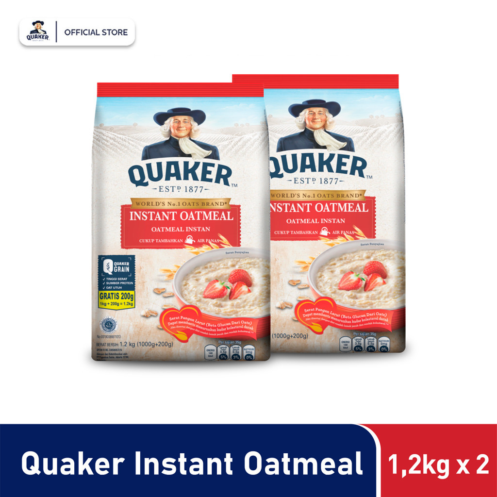 

Quaker Instant Oatmeal 1200 Gr Twin Pack - Tinggi Serat & Beta Glucan