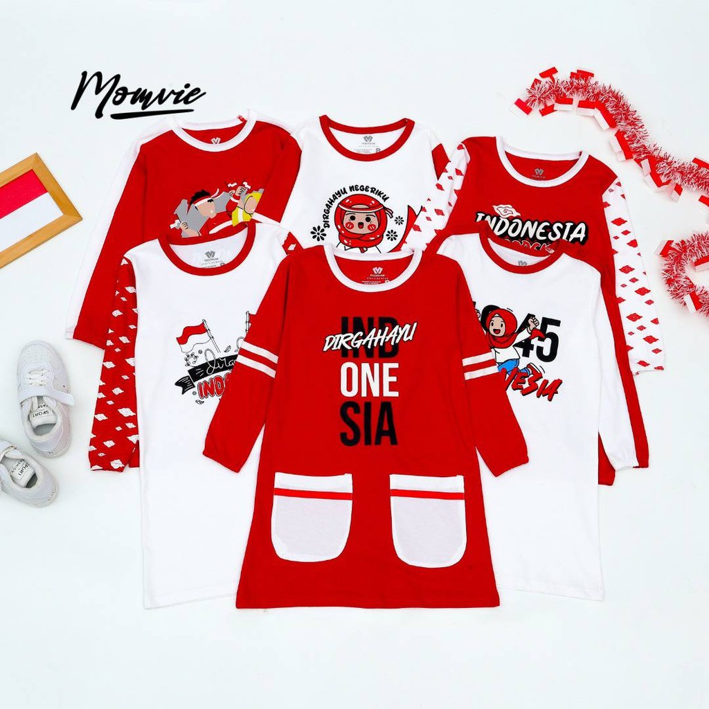 Tunik Kemerdekaan Paddlekids / Tunik Kaos Panjang Anak Perempuan Agustusan Merah Putih