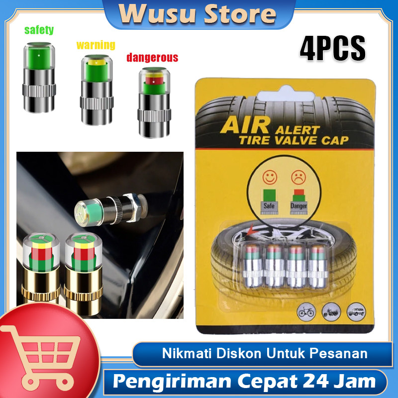 4PCS Tutup Pentil Indikator Tekanan Angin Ban Mobil Indikator Tekanan Angin warning Valve Cap Tutup 