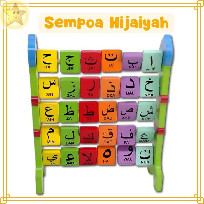 Mainan Edukasi Anak Kayu Sempoa Hijaiyah Berdiri - Belajar Huruf Arab Edutoys