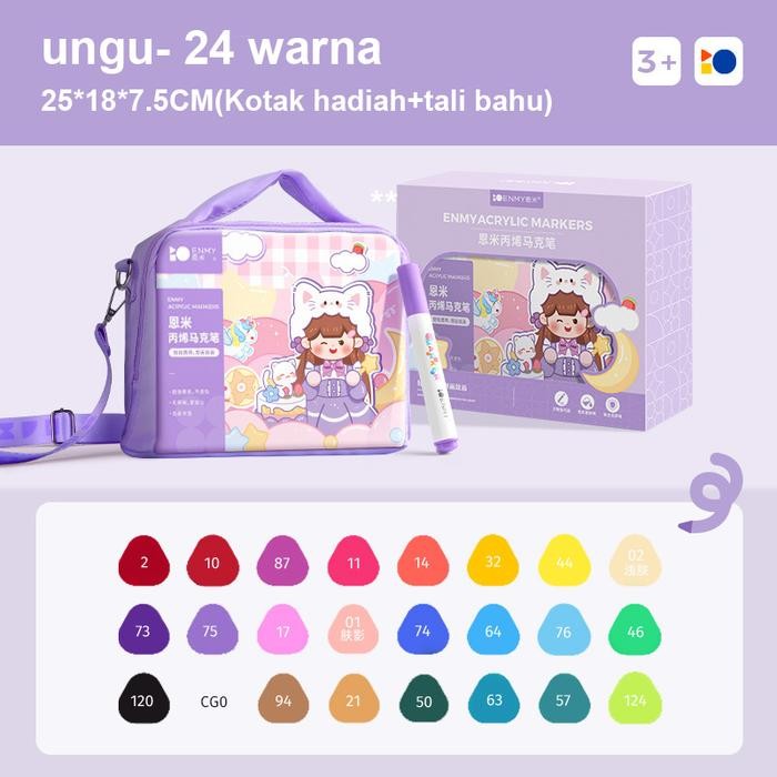 

Promo ENMY Pen Penunjuk Akriik Untuk Kantong ukisan Acryic Marker Pen Safe And Non-Toxic Graffiti Chidren's Water Coor Pen - ungu-24 warna
