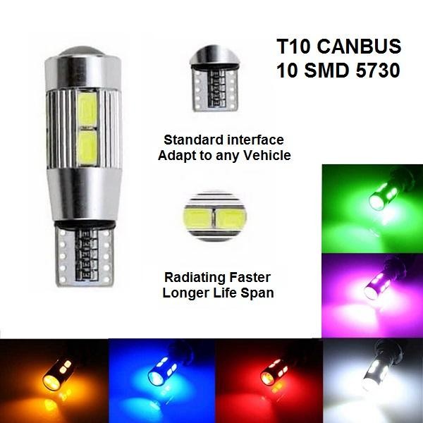 Lampu LED T10 Senja / Sen 10 Mata 5630 / 5730 Lensa Canbus Mobil Motor Car - T10 Canbus 10T, Putih