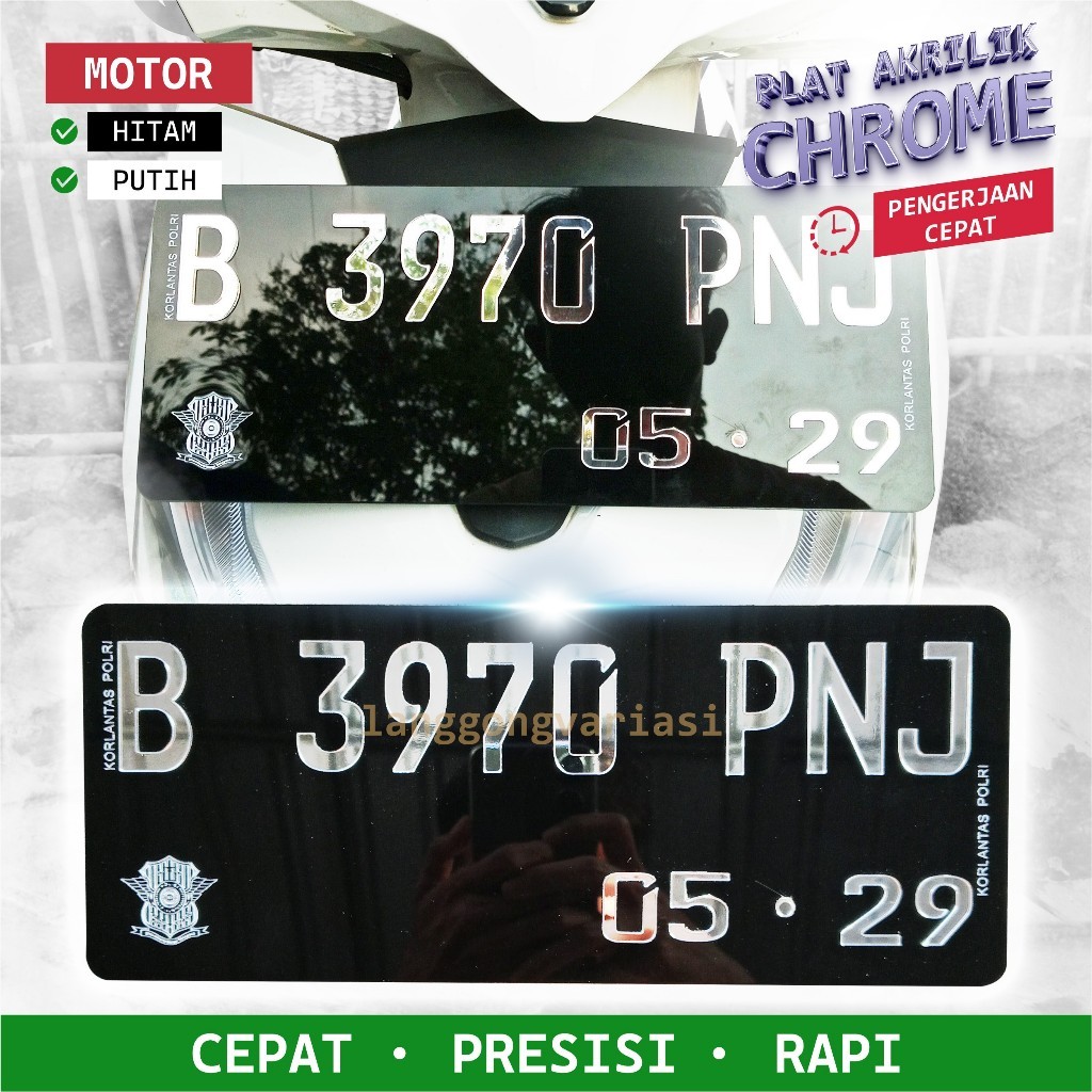 Variasi Plat Nomor Motor Chrome 3D Timbul Bahan Akrilik Mirror