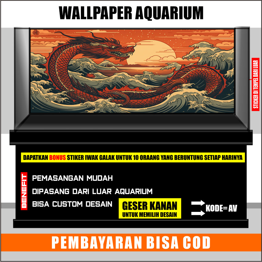 Stiker Background Akuarium HD Tema naga / Wallpaper Akuarium Custom Aquarium Premium ready stok av