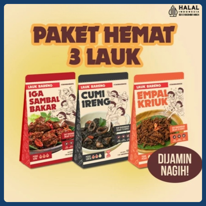 

Lahap Bareng - Paket Hemat Isi 3 Lauk / Makanan Instant Ready to Eat, Real Food, Praktis & Tanpa Pengawet | Cumi Iga Sambal Cumi Pedas Instan
