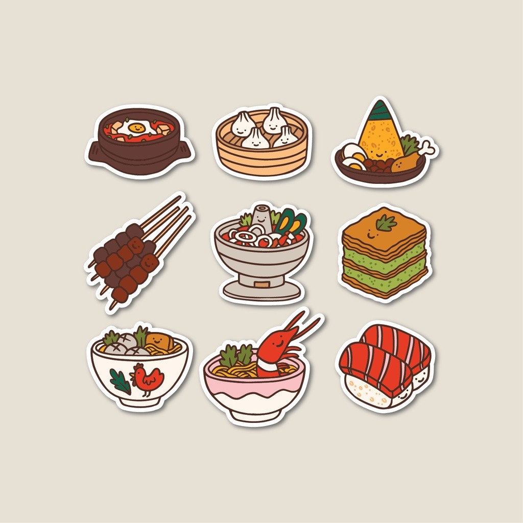 Stiker Pack Cute Food | Sticker Tumbler | Stiker Laptop Koper Helm