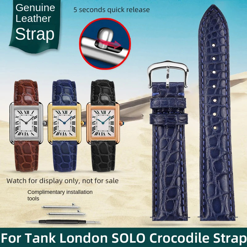 Tali Jam Kulit Buaya Untuk CARTIER Tank CLÉ DE Gelang Tali Jam Kulit 16mm 17mm 18mm 19mm 20mm 21mm 2