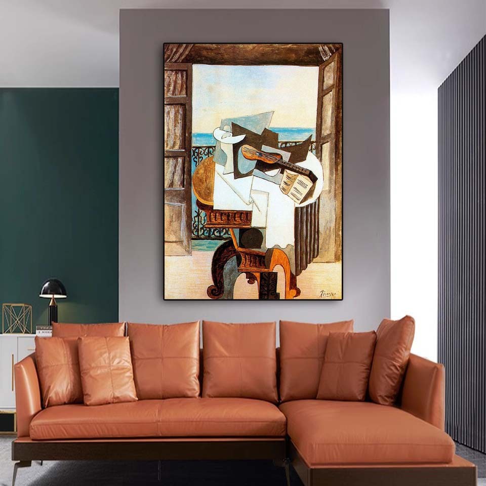 

Pablo Picasso Table in Front of Window Handmade Oil Painting on Canvas Abstract Cubism Still Life Wall Art for Ding Room Decor