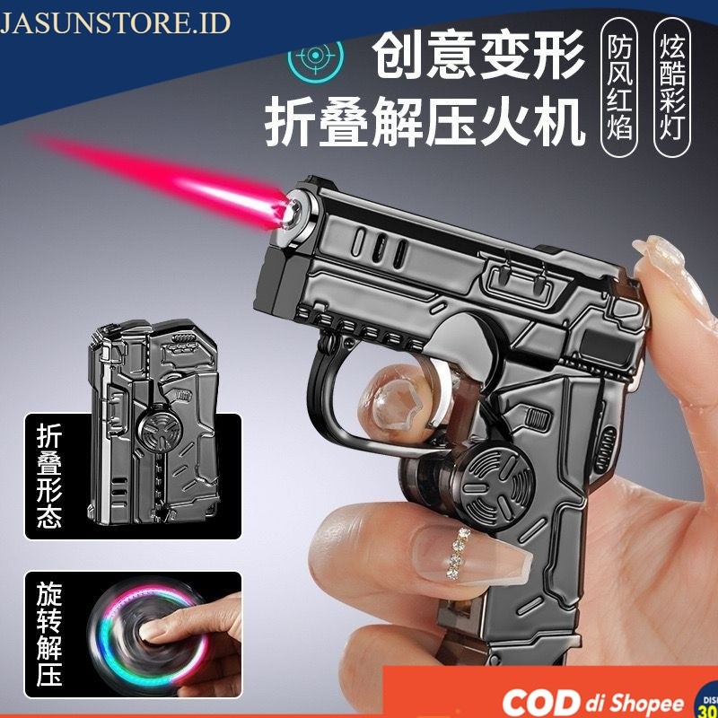 Korek api pistol lipat spiner lampu warna kilat bara tahan angin, isi ulang gas QH705