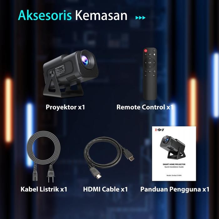 XGODY Gimbal5 Smart Proyektor LCD - Android 11 -FHD 1080P - Wireless MirrorLink - Auto Keystone - Wi