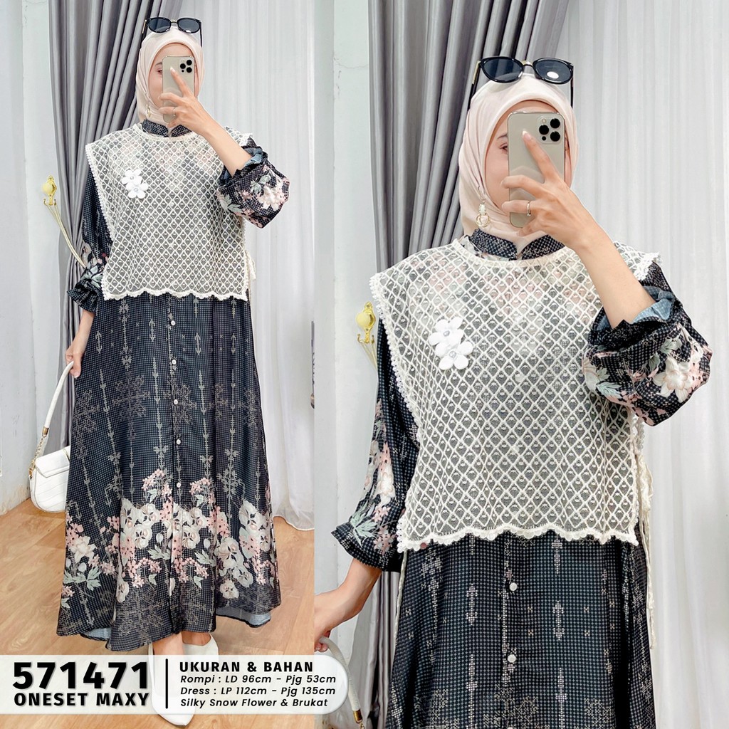 EXTU HERITAGE - Melody Onset Maxy Dress Brukat Rompi Pisah | Gamis Maxi Motif Elegan Busui Friendly 