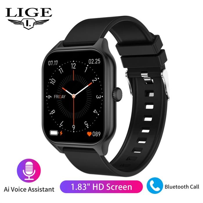 LIGE Jam Tangan Pintar Pria Baru Layar AMOLED 1.83 "Layar Sentuh Penuh Pelacak Kebugaran Panggilan B