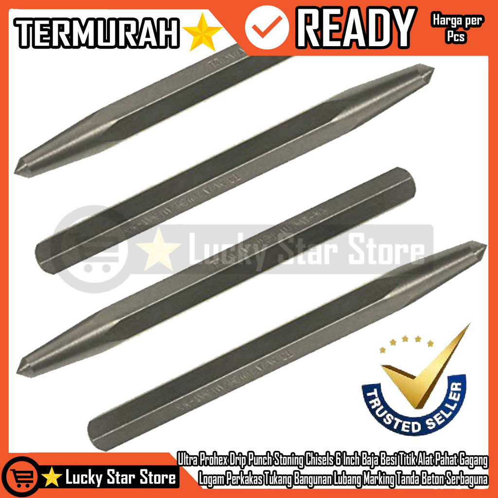Ultra Prohex Drip Punch Stoning Chisels 6 Inch Baja Besi Titik Alat Pahat Gagang Logam Perkakas Tuka