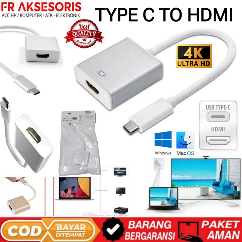 Converter Type C to Hdmi Sambungan TYPE C TO HDMI KONEKTOR TYPE C TO HDMI MACBOOK WINDOWS ANDROID