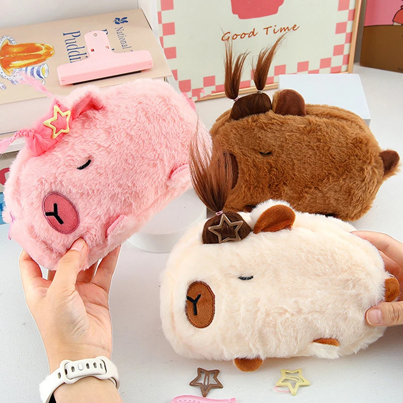 

[Gongjin] Tepak Capybara Jambul Rambut Capy Wadah Kotak Pensil Pink Pencil Case