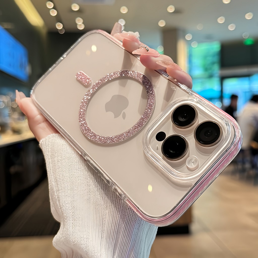 Shockproof Glitter Magnetic Case for iPhone 11 12 13 14 15 16 17 pro max 14 15 plus Air support Wire