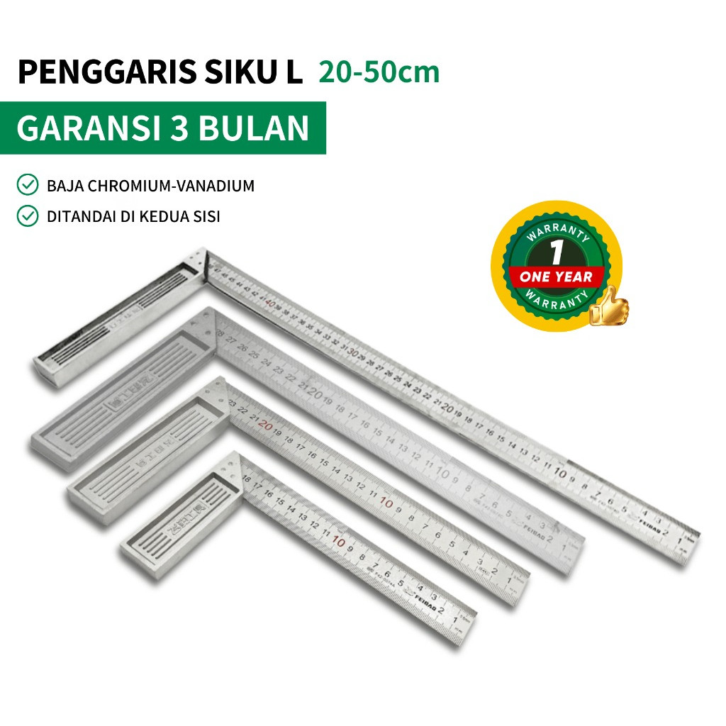 

Feibao Penggaris Siku L 20-30cm / Steel Angle Ruler / Penggaris Siku Tukang / 20-30cm /