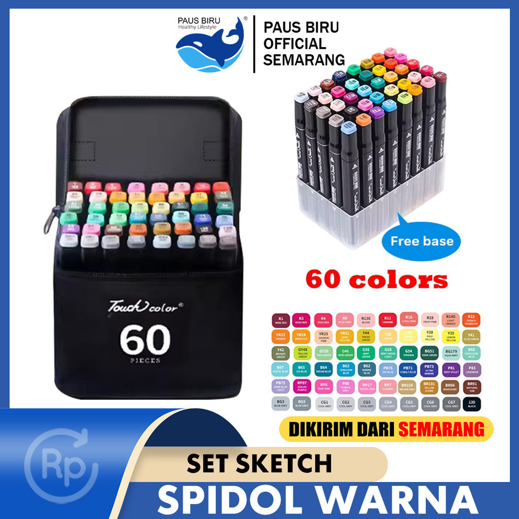 

Jaje.store Paus Biru - Spidol Warna Warni 1 Set Sketch Marker 2 Tip Touch Marker 48/60/80 Warna