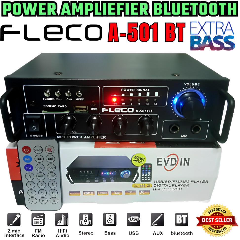 SERBA COD Power Amplifier Bluetooth Fleco A-501bt 600w | Audio Penguat Suara Extra Bass & Treble | A