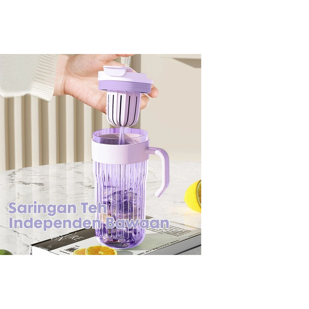MOS TUMBLER GELAS BOTOL MINUM 580ML CANGKIR FREE SEDOTAN SARINGAN BUAH TEH ES INFUS WATER JUICE