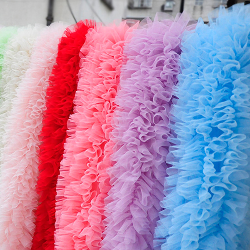 

1M Ruffled Tulle Trim Fabric 3D Pleated Mesh Lace Ribbon Sewing Clothing Skirt DIY Splicing Material