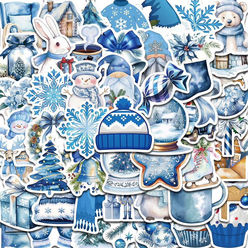 

50PCS Blue Winter Stickers Scrapbooking Laptop Graffiti Room Community Art Picture Diary Y2k Fashion Phone Fun Christmas Sticker