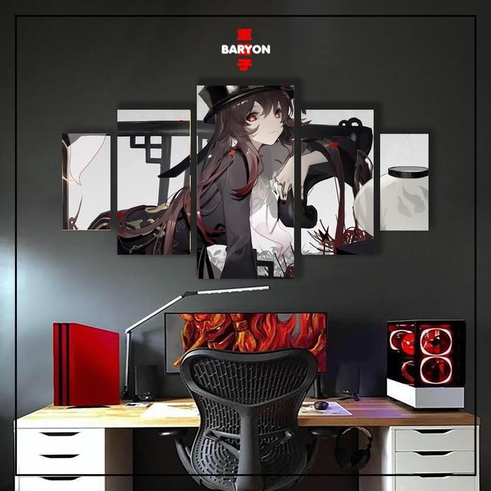 POSTER ANIME BINGKAI KAYU HIASAN DINDING HU TAO GENSHIN IMPACT 1 Set - HT4