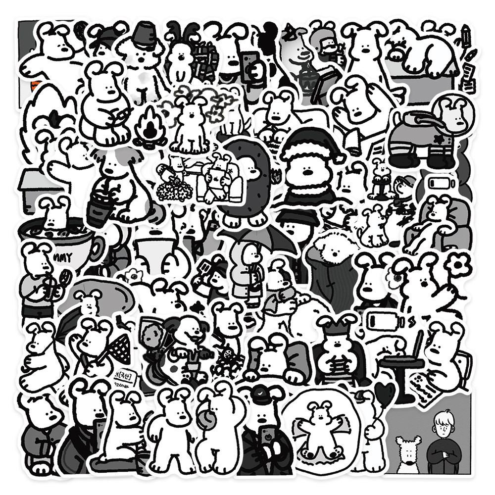 

62Pcs Black And White Stick Figure Style Dog Stickers Graffiti Funny Kids DIY Decals Gift Toy for Wall Notebook Phone Bike