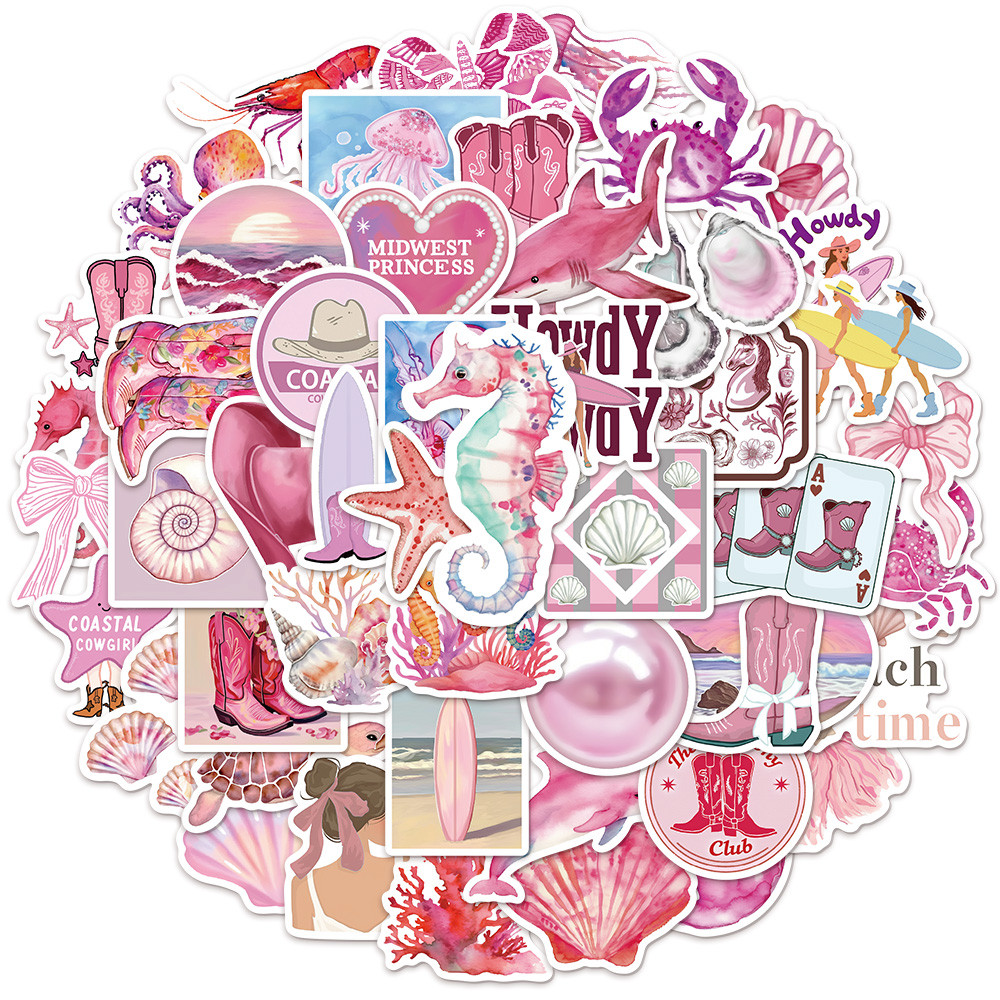 

50PCS Pink Coastline Girl Graffiti Stickers DIY Luggage Laptop Skateboard Motorcycle Stickers