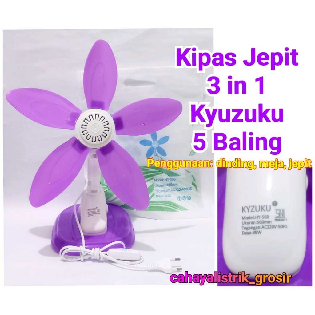 KYZUKU Kipas Angin Mini Fan Jepit-Dinding-Duduk 5 Baling 39watt Kyzuku Ungu Angin Kencang
