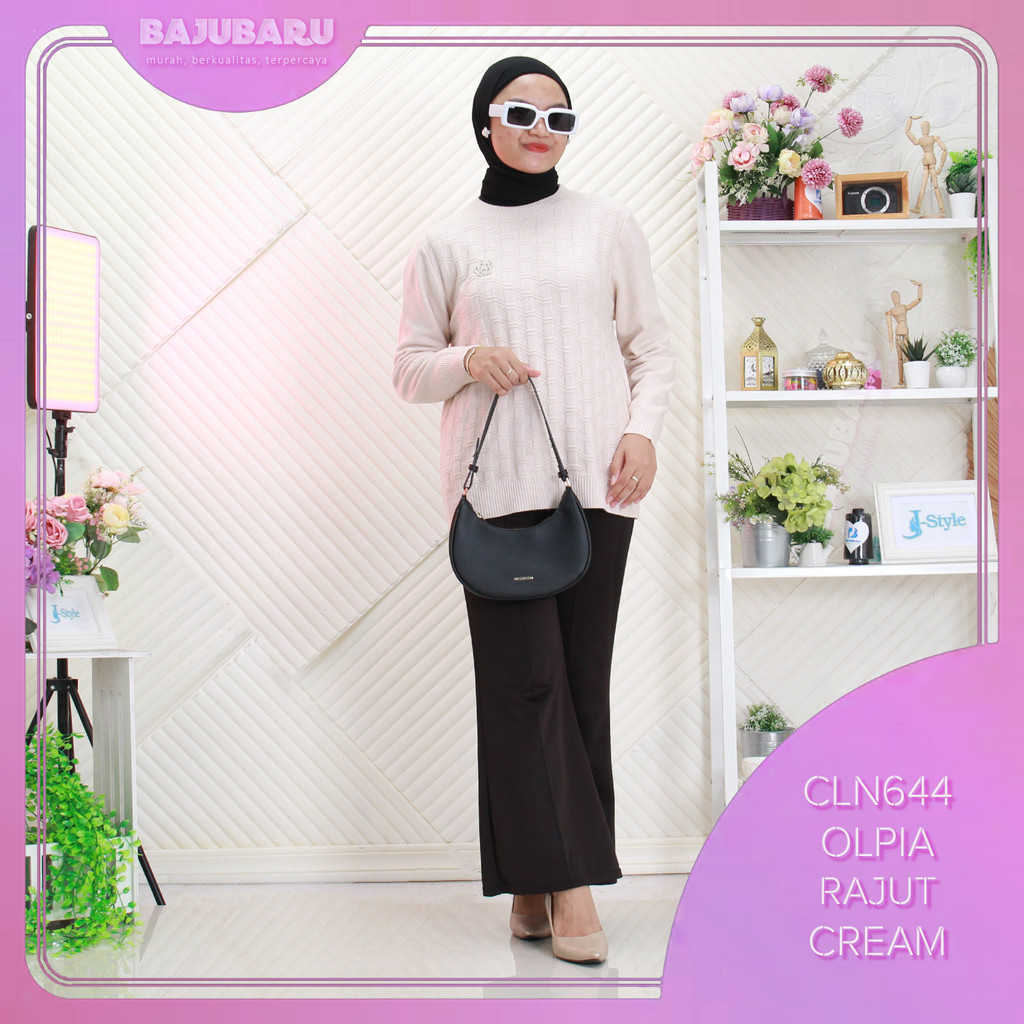 Olpia Sweater Jumbo Wanita Lengan Panjang Knit Rajut